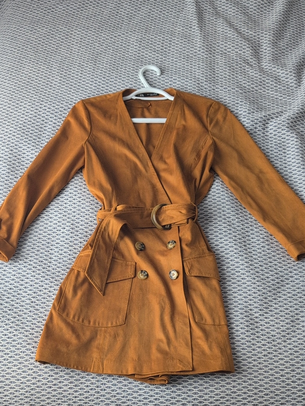 Women’s Wrap Trench Dress Built In Shorts in Rust with Belt